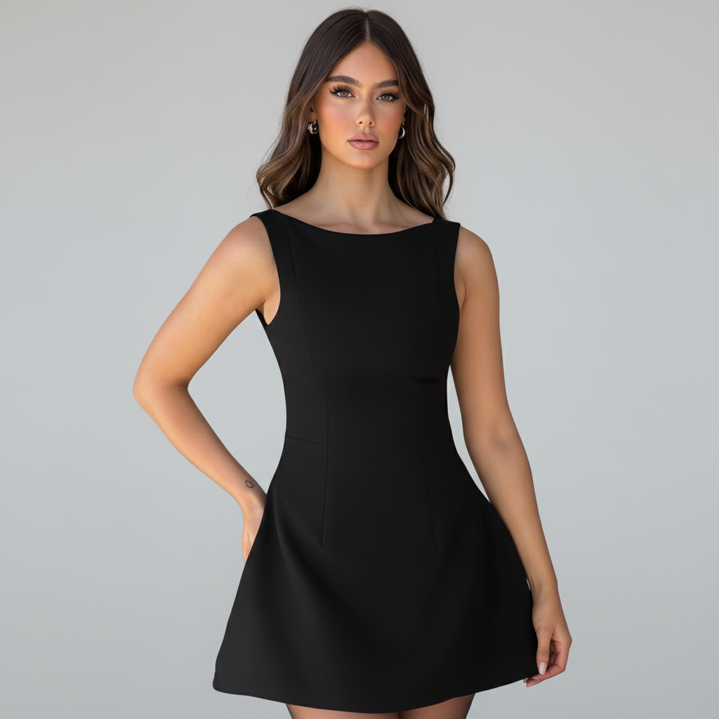 Boat Neck Mini Dress in Soft Cotton A-Line Design for Casual Summer Outings and Events