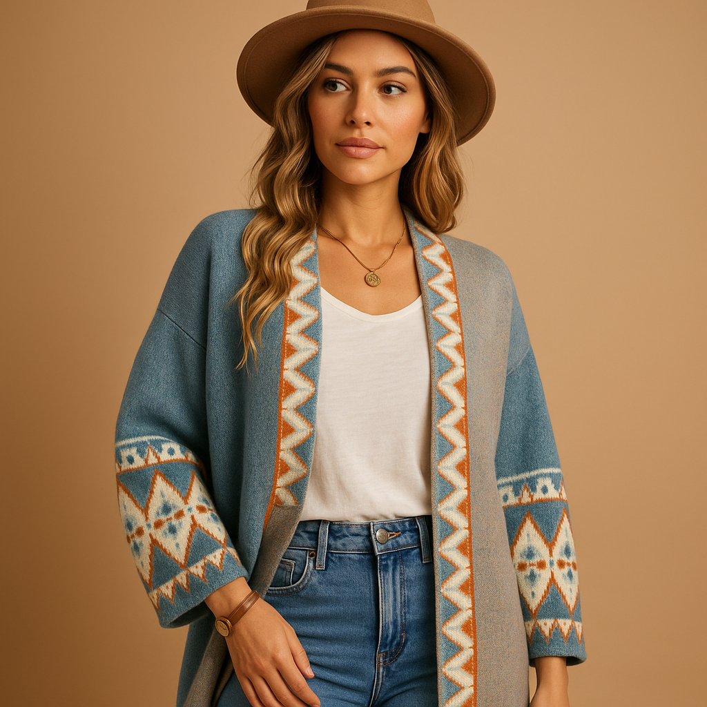 Bohemian Jacquard Knit Cardigan for Women | Cozy Layering Piece for Casual Outfits
