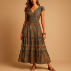 Bohemian Maxi Dress for Women | Lightweight Cotton, Sleeveless Floral Print | Casual Summer Beachwear