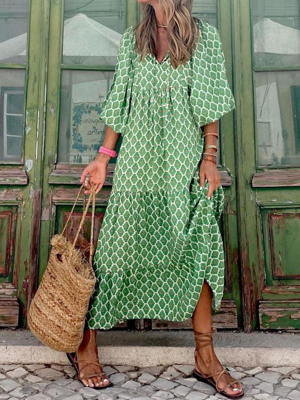 Bohemian Maxi Dress with Vibrant Print - Casual Summer Wear for Women