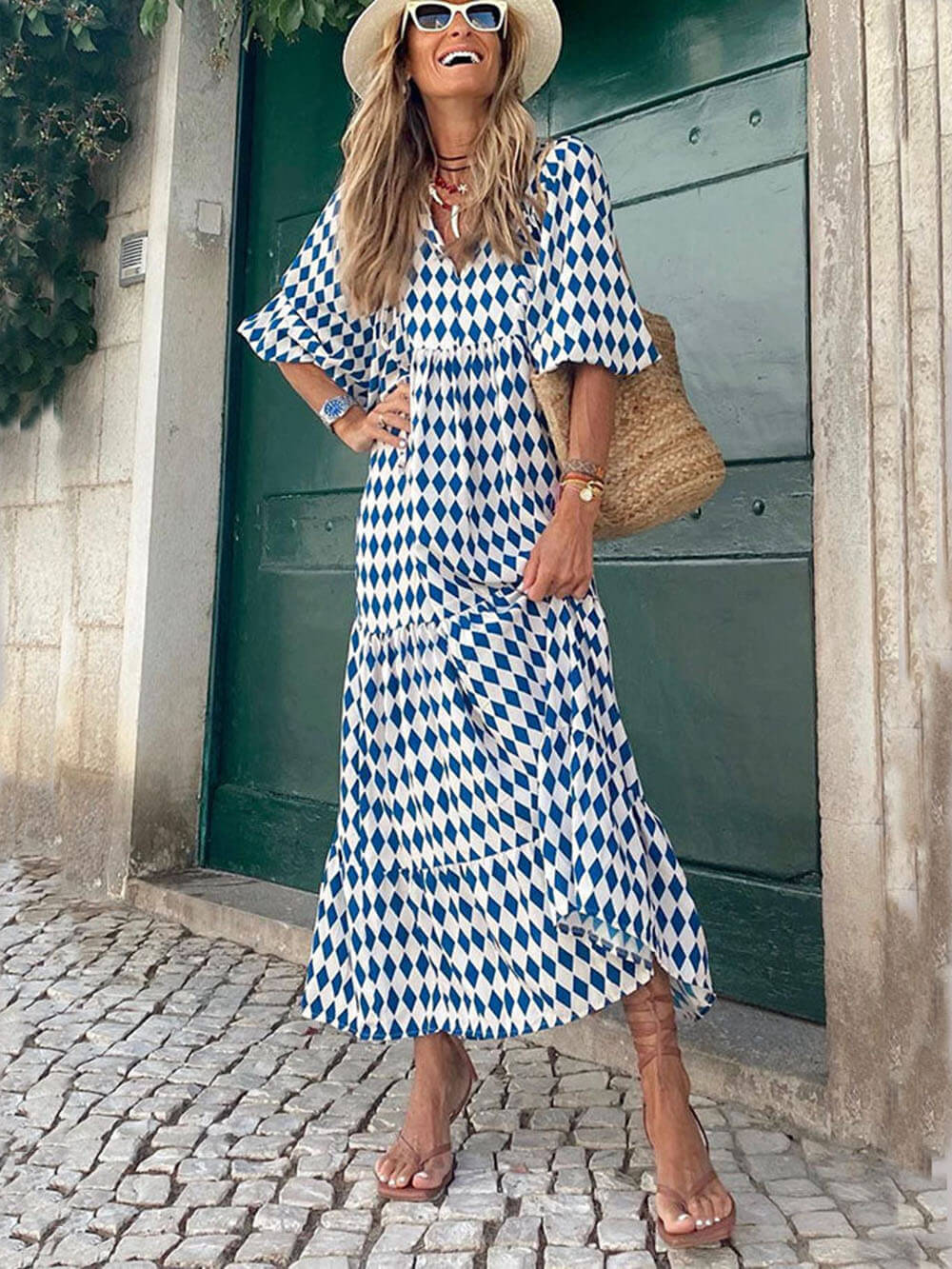 Bohemian Maxi Dress with Vibrant Print - Casual Summer Wear for Women