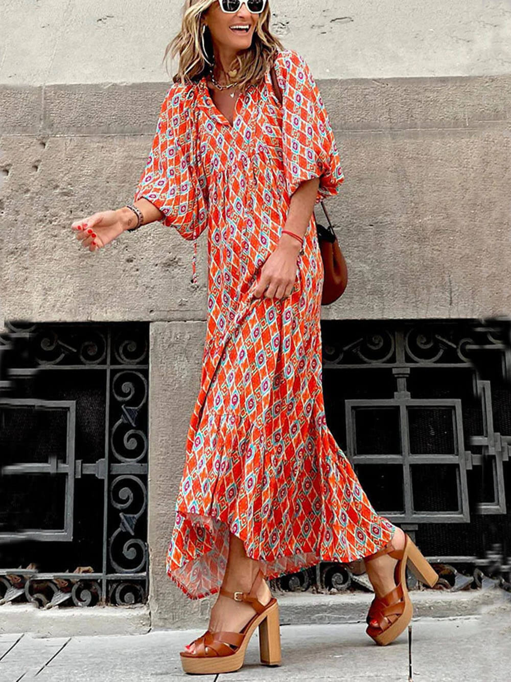 Bohemian Maxi Dress with Vibrant Print - Casual Summer Wear for Women