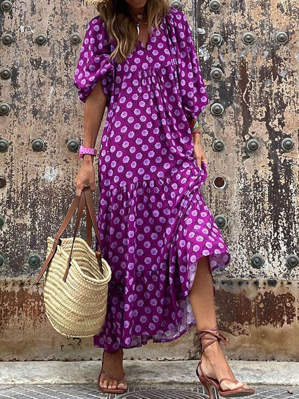 Bohemian Maxi Dress with Vibrant Print - Casual Summer Wear for Women