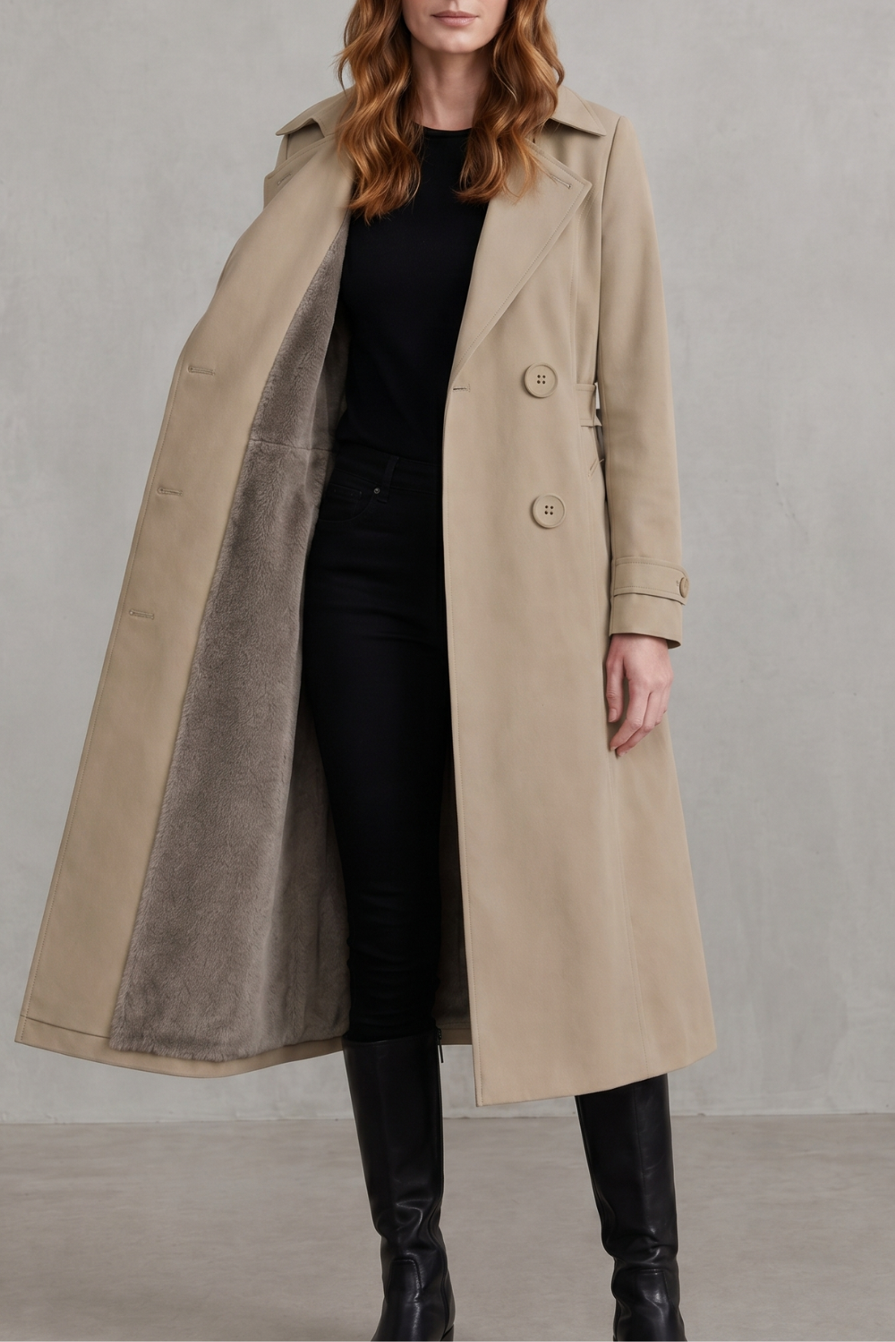 Women's Double-Breasted Winter Coat with Faux Fur Lining – Casual, Warm