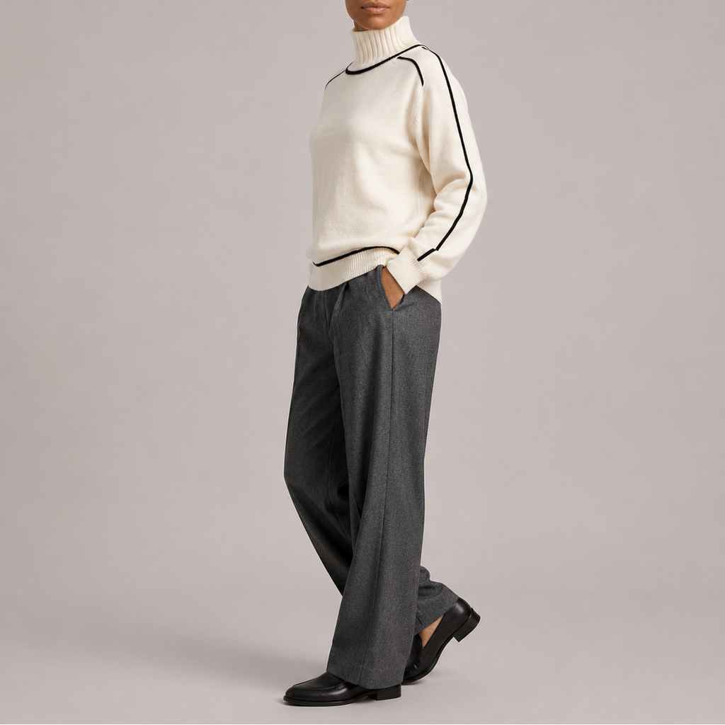 Women’s Turtleneck Sweater – Contrast Trim Knit Jumper, Casual, Office