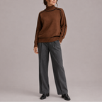 Women’s Turtleneck Sweater – Contrast Trim Knit Jumper, Casual, Office