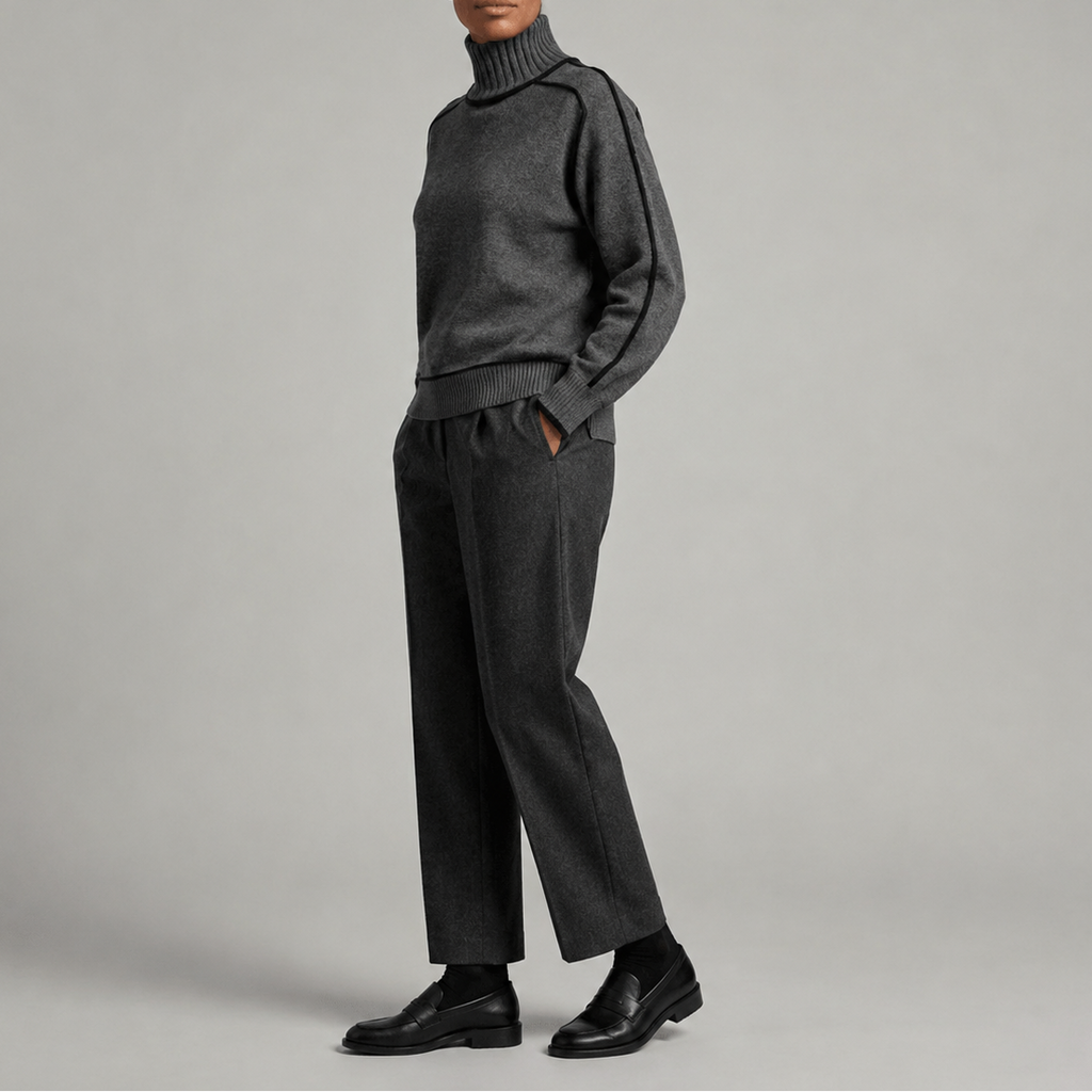 Women’s Turtleneck Sweater – Contrast Trim Knit Jumper, Casual, Office