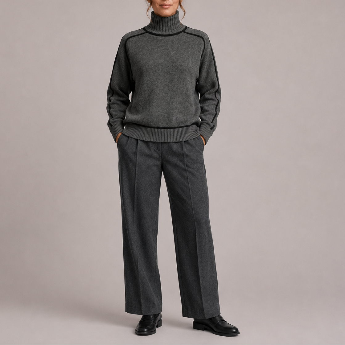 Women’s Turtleneck Sweater – Contrast Trim Knit Jumper, Casual, Office