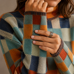 Checkered Turtleneck Sweater – Oversized Winter Knit Jumper, Casual, Cozy