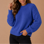 Women’s Knit Sweater – Textured Casual Crew Neck, Winter Fashion, Everyday Wear