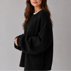 Women’s Oversized Knit Jumper – Crew Neck, Balloon Sleeves – Casual, Everyday Wear