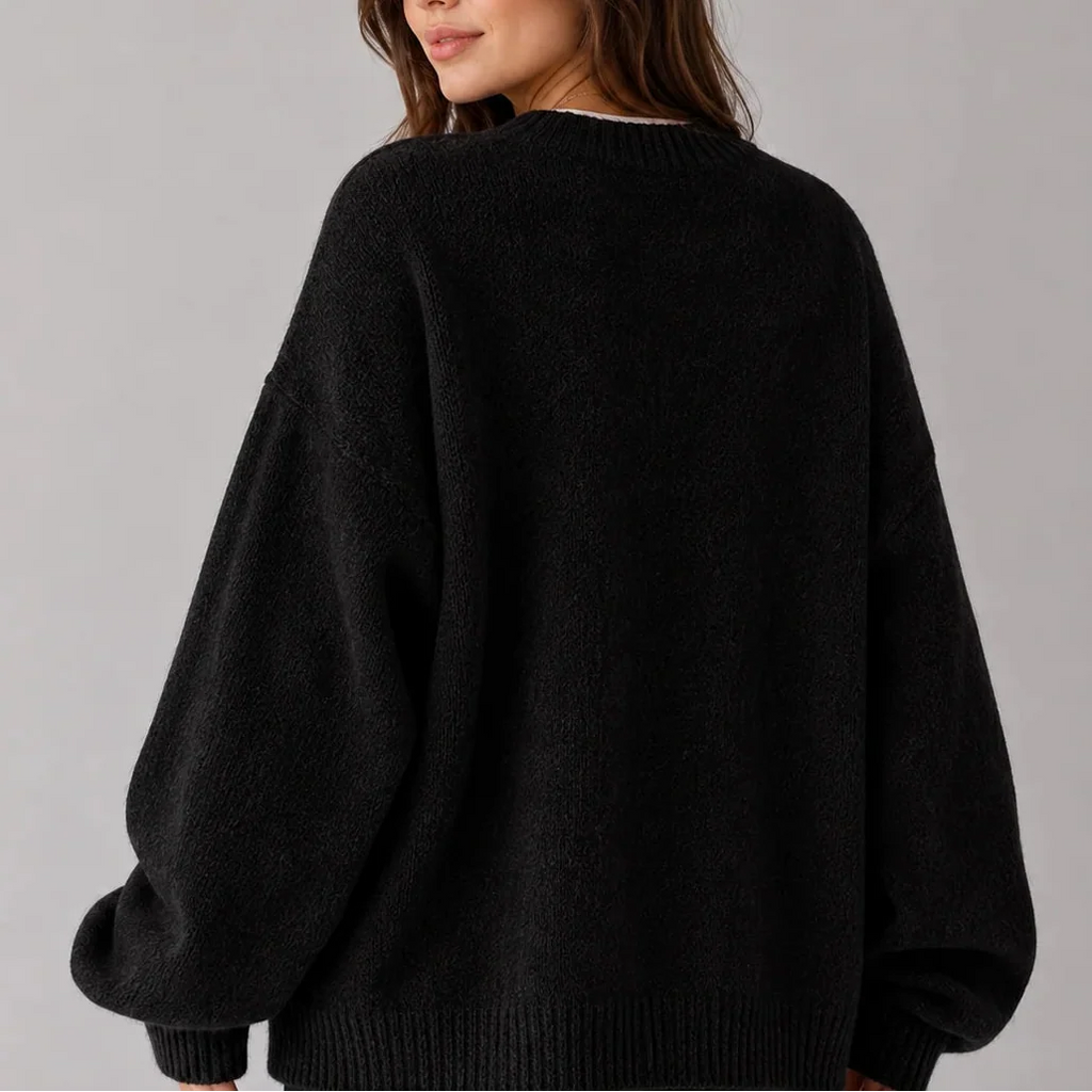 Women’s Oversized Knit Jumper – Crew Neck, Balloon Sleeves – Casual, Everyday Wear