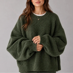 Women’s Oversized Knit Jumper – Crew Neck, Balloon Sleeves – Casual, Everyday Wear