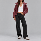 Women's Oversized Suede Bomber Jacket | Vintage Zip Up – Casual, Everyday Wear