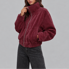 Women's Oversized Suede Bomber Jacket | Vintage Zip Up – Casual, Everyday Wear