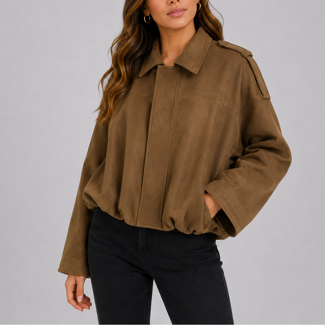 Women's Oversized Suede Bomber Jacket – Casual Wear, Stylish Layering