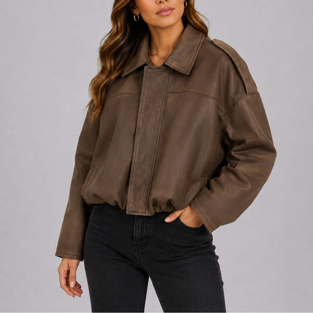 Women's Oversized Suede Bomber Jacket – Casual Wear, Stylish Layering