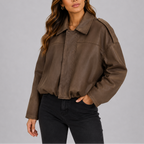 Women's Oversized Suede Bomber Jacket – Casual Wear, Stylish Layering