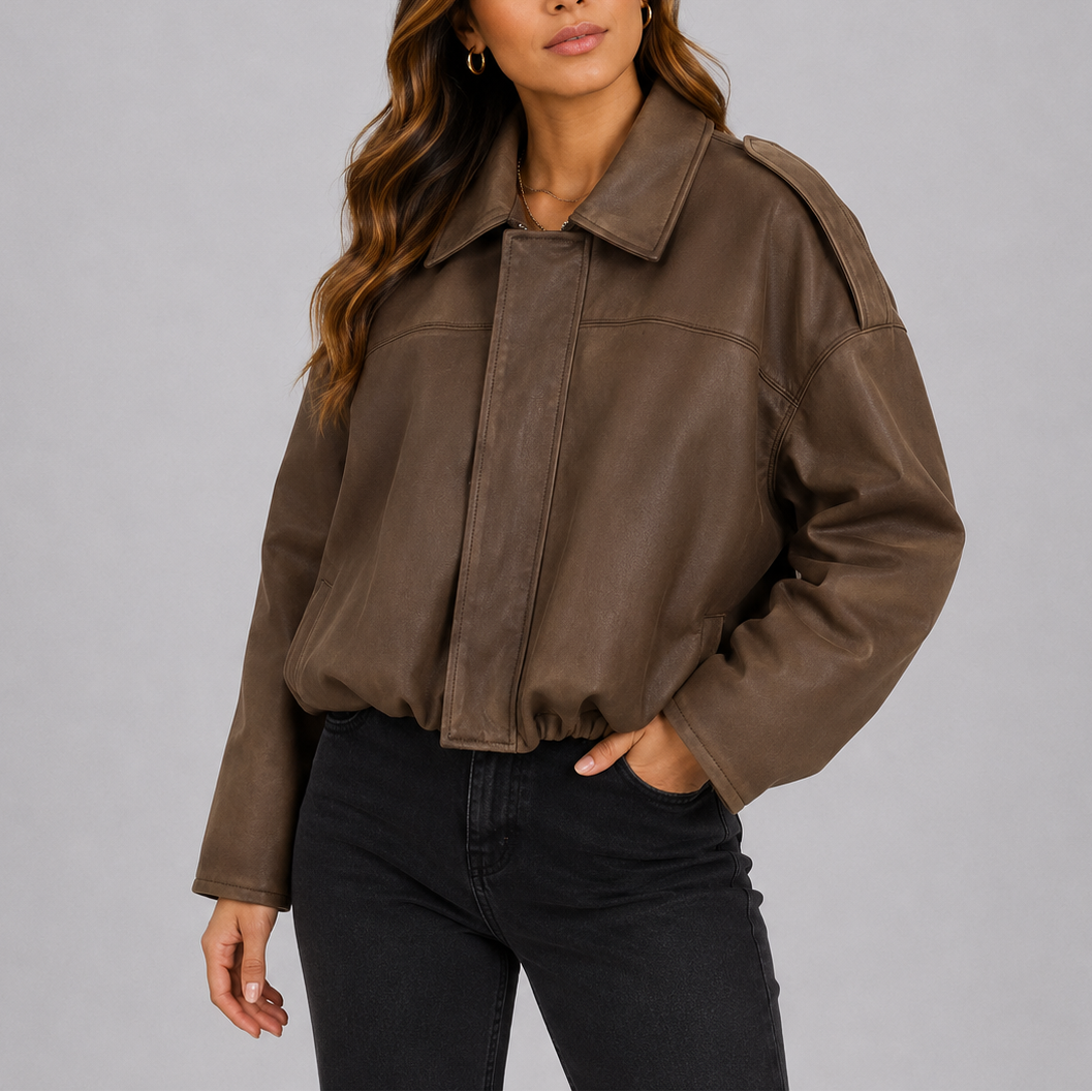 Women's Oversized Suede Bomber Jacket – Casual Wear, Stylish Layering