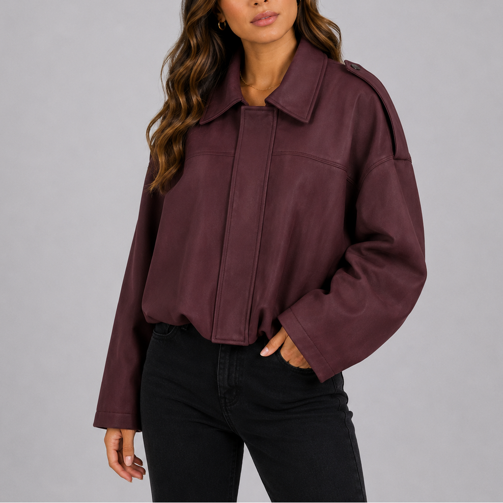 Women's Oversized Suede Bomber Jacket – Casual Wear, Stylish Layering