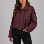 Women's Oversized Suede Bomber Jacket – Casual Wear, Stylish Layering