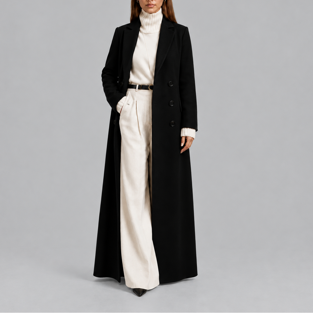 Women's Longline Double-Breasted Coat Warm Winter – Casual, Office
