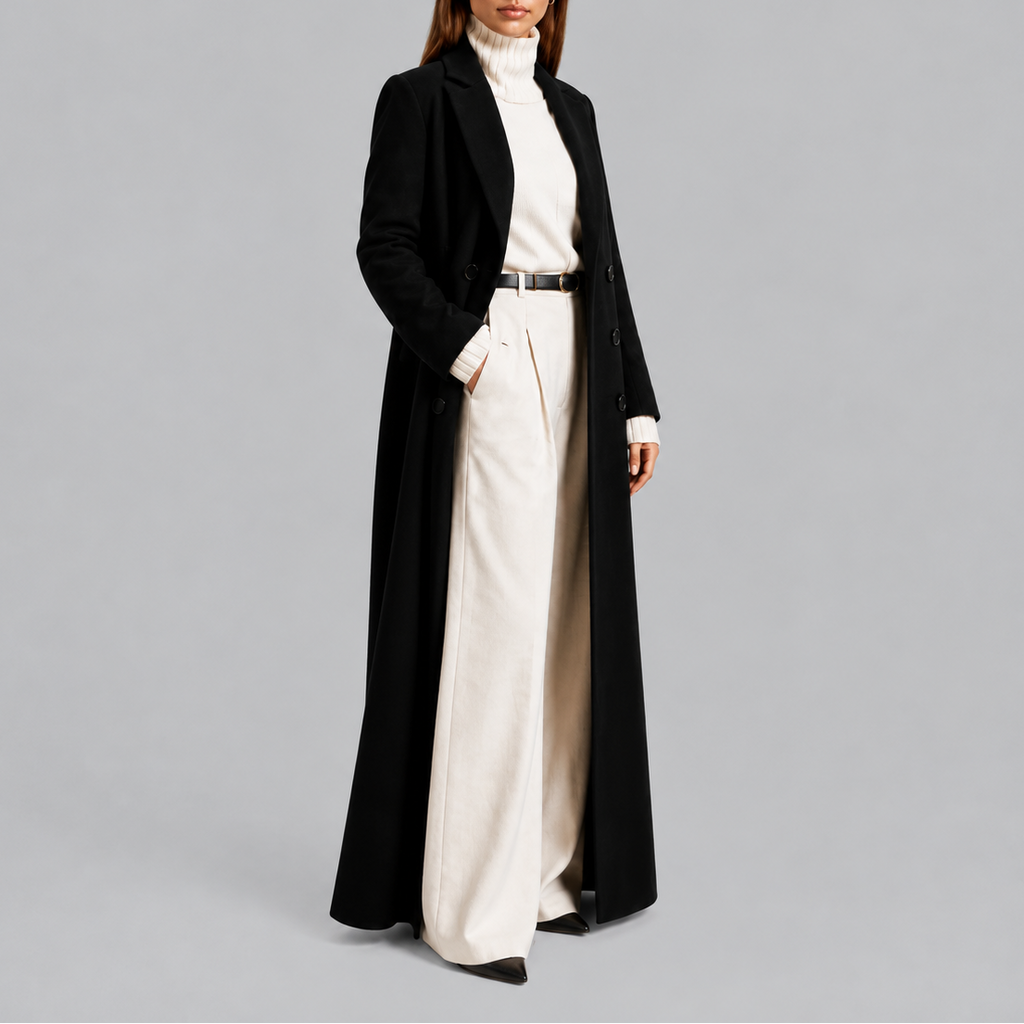 Women's Longline Double-Breasted Coat Warm Winter – Casual, Office
