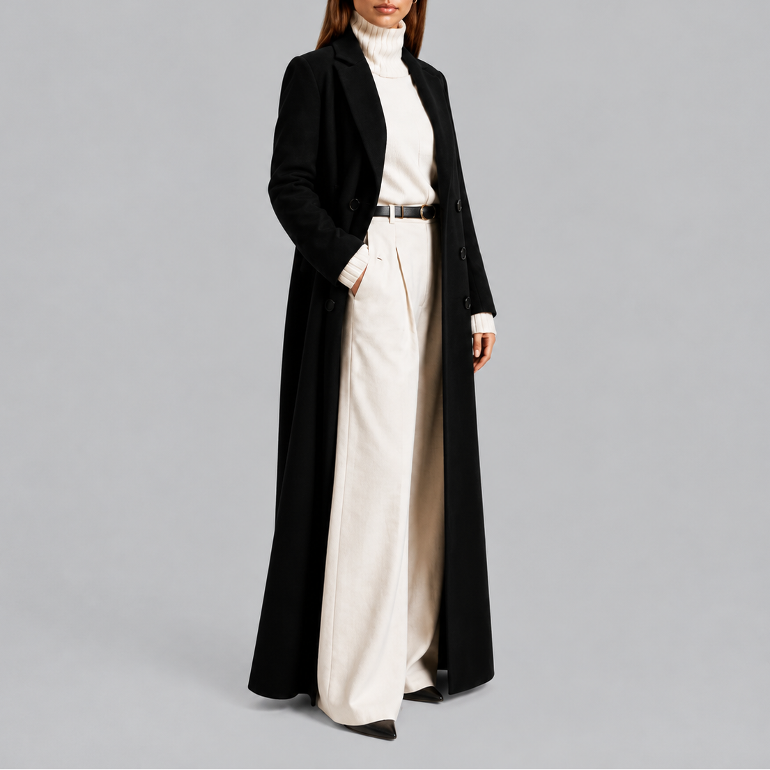 Women's Longline Double-Breasted Coat Warm Winter – Casual, Office