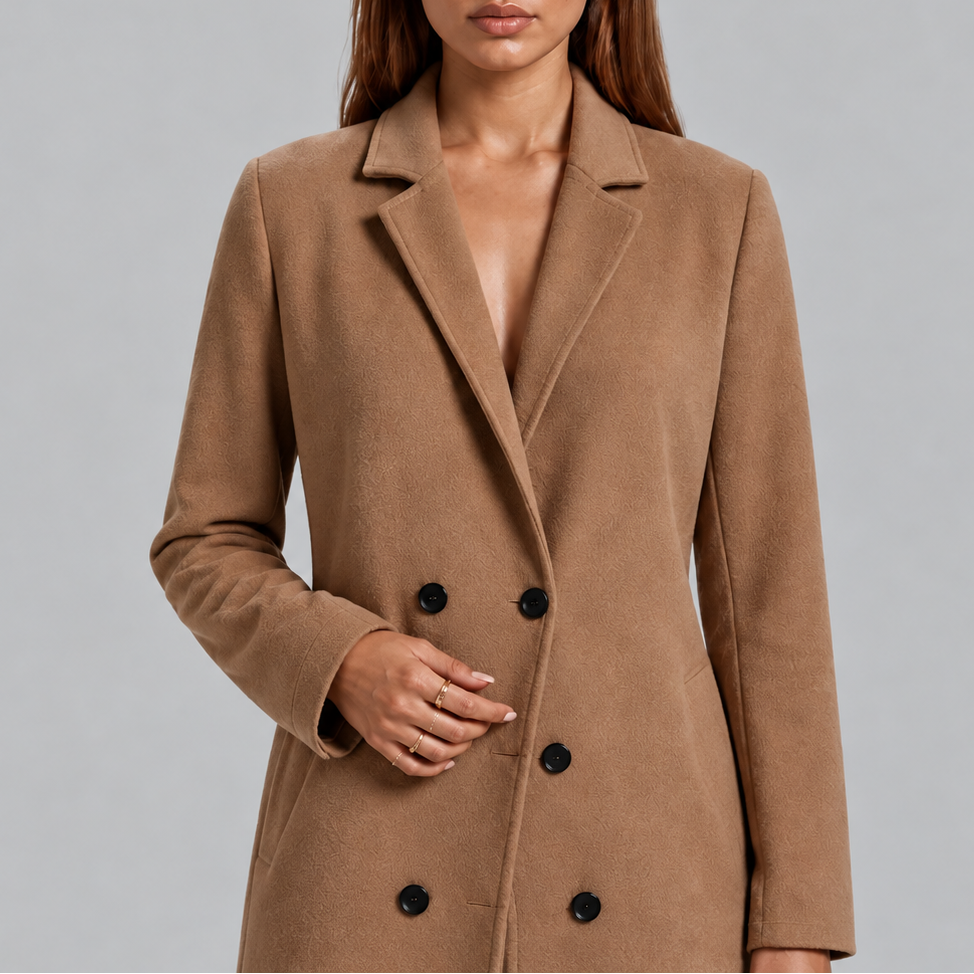 Women's Longline Double-Breasted Coat Warm Winter – Casual, Office