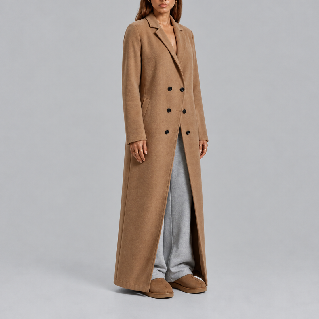 Women's Longline Double-Breasted Coat Warm Winter – Casual, Office