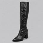 Women’s Knee-High Pointed Toe Boots with Chunky Block Heel – Casual, Office