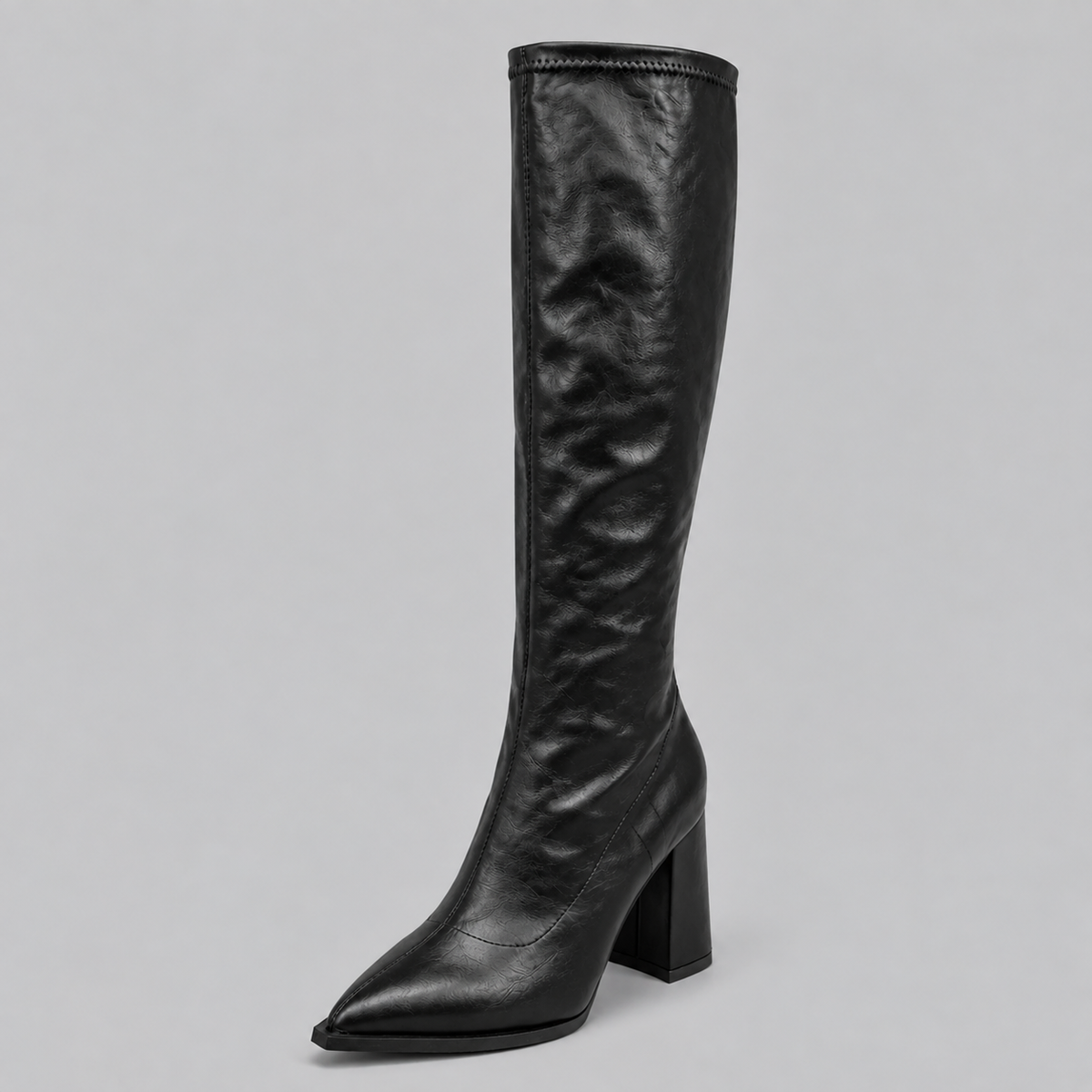 Women’s Knee-High Pointed Toe Boots with Chunky Block Heel – Casual, Office