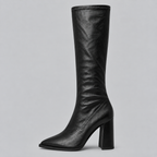Women’s Knee-High Pointed Toe Boots with Chunky Block Heel – Casual, Office