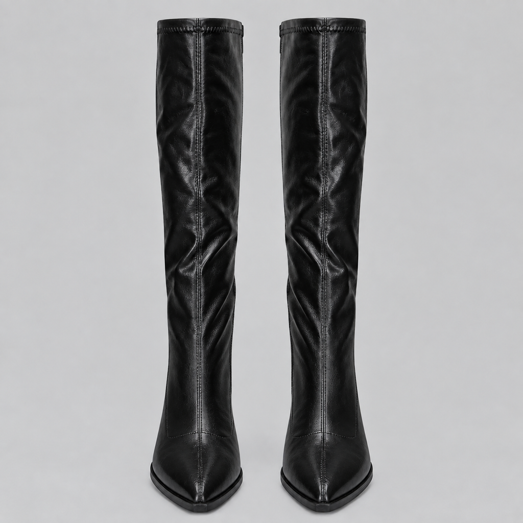 Women’s Knee-High Pointed Toe Boots with Chunky Block Heel – Casual, Office