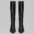 Women’s Knee-High Pointed Toe Boots with Chunky Block Heel – Casual, Office