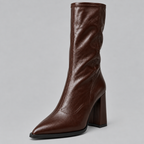 Women’s Knee-High Pointed Toe Boots with Chunky Block Heel – Casual, Office