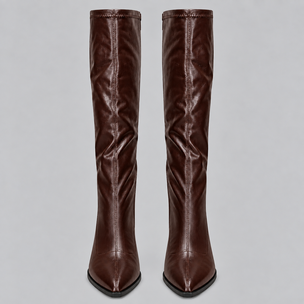 Women’s Knee-High Pointed Toe Boots with Chunky Block Heel – Casual, Office
