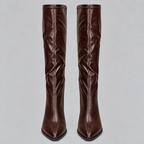 Women’s Knee-High Pointed Toe Boots with Chunky Block Heel – Casual, Office