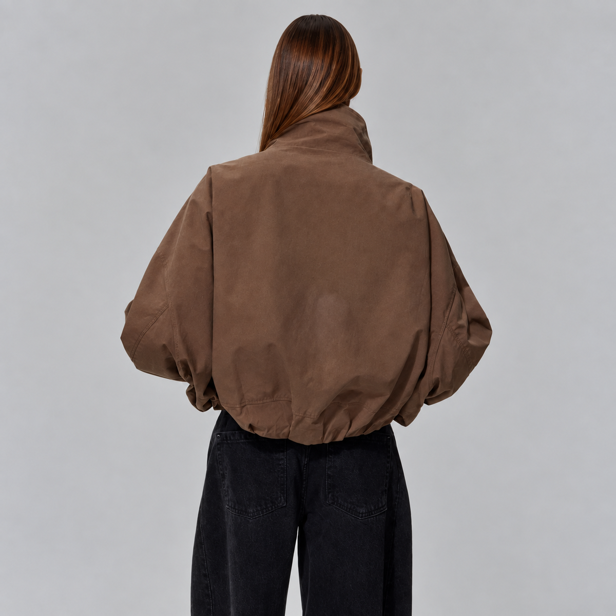 Cropped Bomber Jacket Women's High Neck Oversized Fit – Casual, Everyday Wear