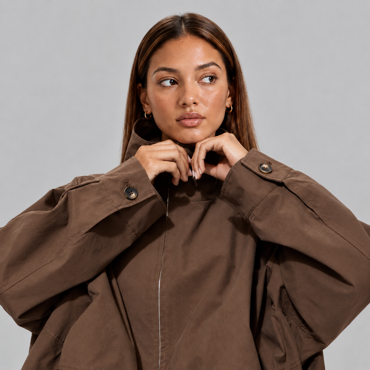 Cropped Bomber Jacket Women's High Neck Oversized Fit – Casual, Everyday Wear