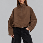 Cropped Bomber Jacket Women's High Neck Oversized Fit – Casual, Everyday Wear