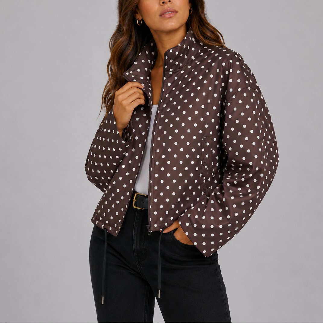 Women's Casual Polka Dot Bomber Jacket – Stylish Layering, Everyday Wear