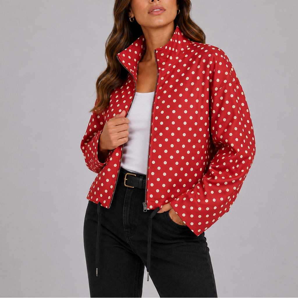 Women's Casual Polka Dot Bomber Jacket – Stylish Layering, Everyday Wear