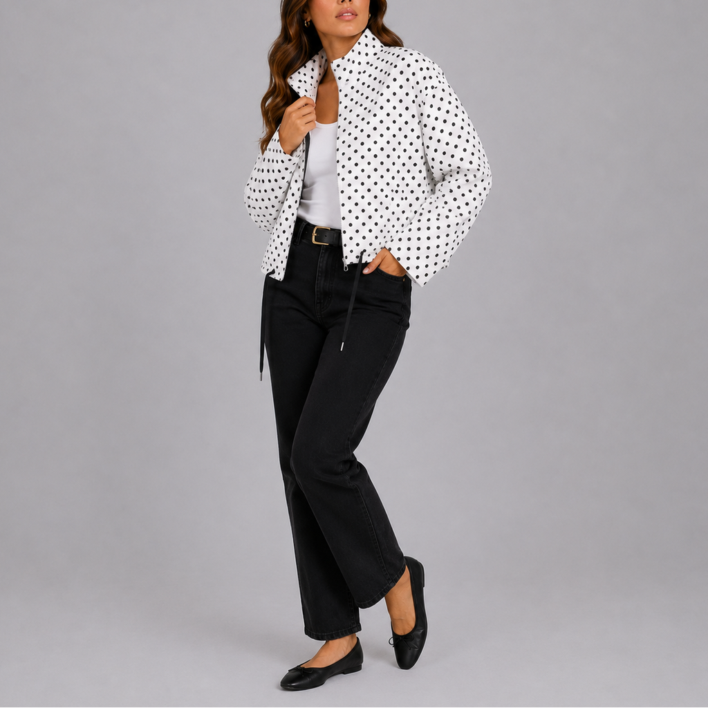 Women's Casual Polka Dot Bomber Jacket – Stylish Layering, Everyday Wear