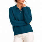 Women’s Knit Collar Polo Sweater with Button Placket – Casual, Office