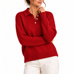 Women’s Knit Collar Polo Sweater with Button Placket – Casual, Office