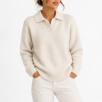 Women’s Knit Collar Polo Sweater with Button Placket – Casual, Office