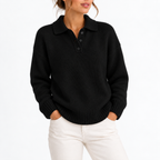 Women’s Knit Collar Polo Sweater with Button Placket – Casual, Office