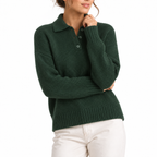 Women’s Knit Collar Polo Sweater with Button Placket – Casual, Office