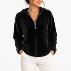 Women’s Velvet Hoodie with Long Sleeves, Quarter-Zip – Casual, Everyday Wear